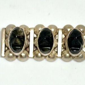 Vintage México Sterling Carved Onyx Brooch